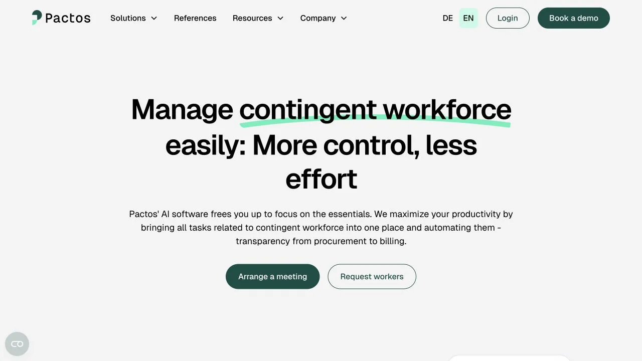 Pactos contingent workforce management platform homepage